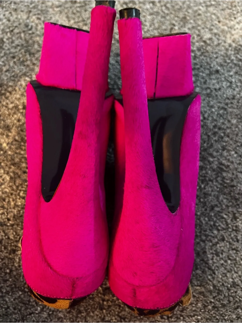 London Trash Fuchsia Platform Peep-Ankle Heels with Leopard Strap
